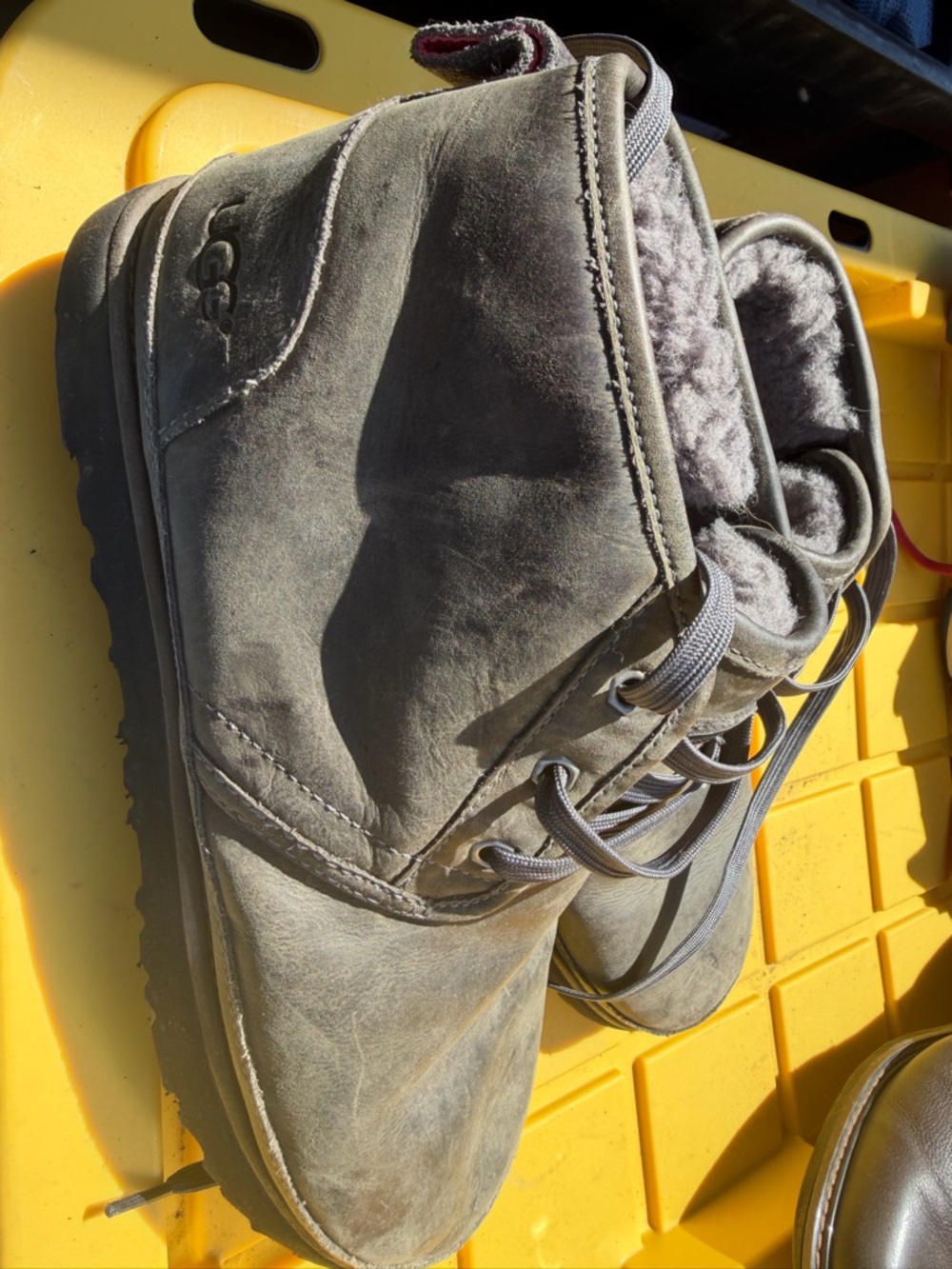 UGG Gray Sheepskin-Lined Lace-Up Ankle Boots